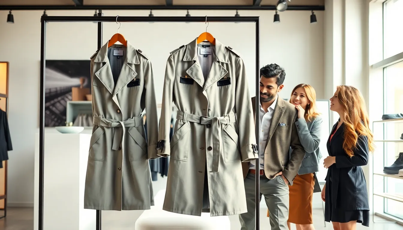 modern interpretation of Inspector Gadget coat in a boutique setting.